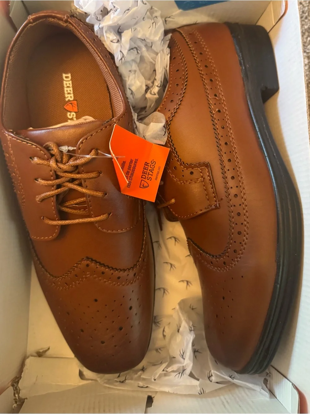 Deer Stag Boys Dress Shoes - 6 M - Brown Ace Luggage Leather Dress Shoes NWT